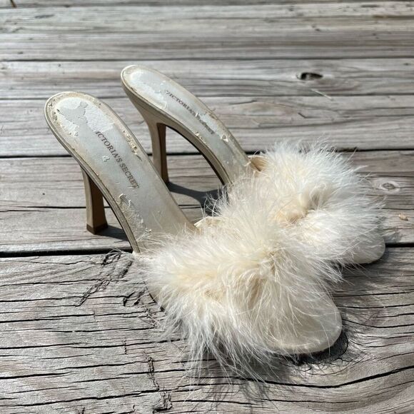 Vintage 90s Victorias Secret Boudior Marabou Fur Heels - Picture 1 of 6